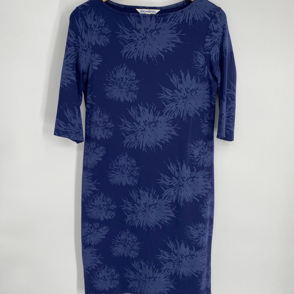 Travelsmith Dress Women’s XS Blue Floral Sheath Vacation Cruise Coastal Nautical
